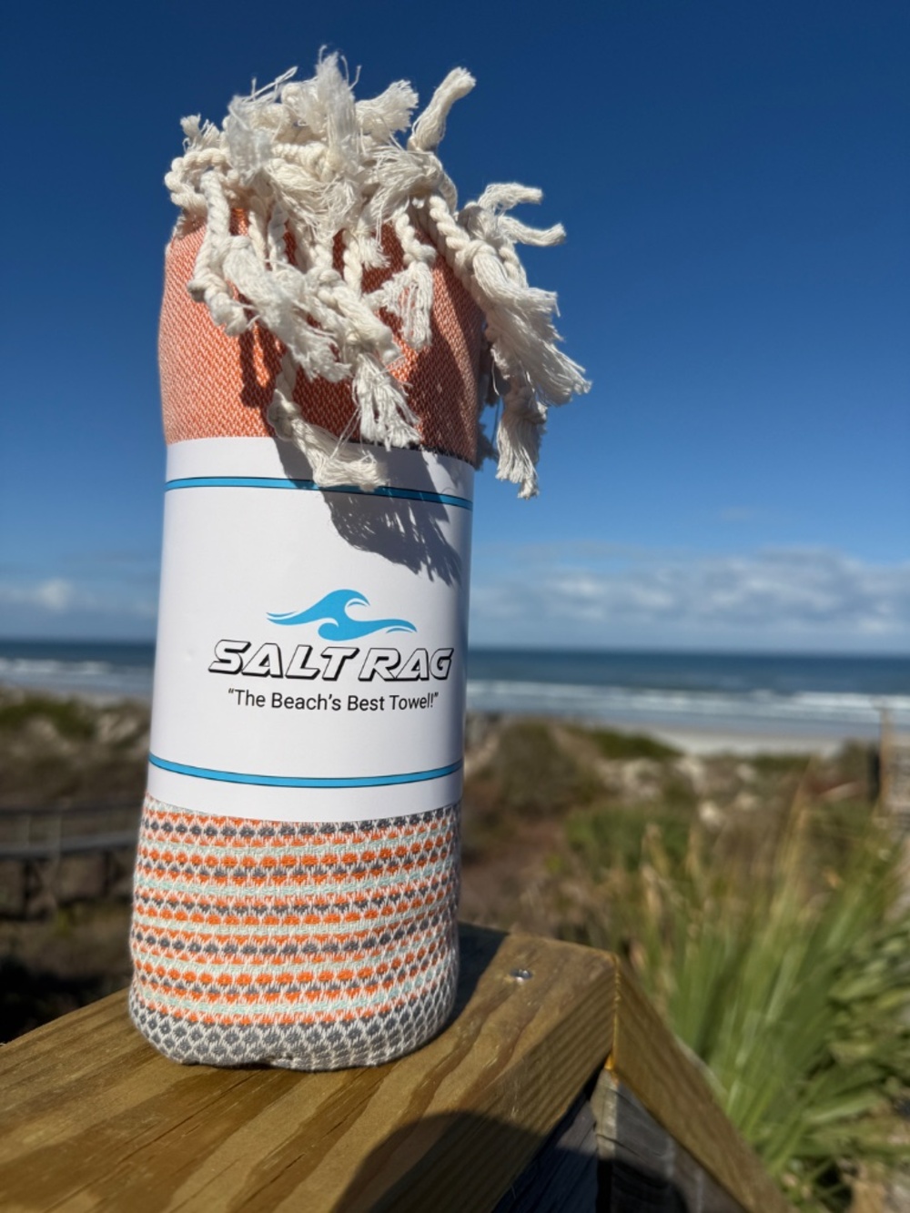 Angler Rag Orange — Salt Rag™ Sand-Resistant Turkish Beach Towel - Picture 5 of 6